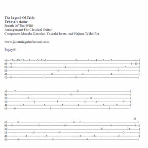 Zelda Urbosas Theme Guitar Tab for Classical Guitar