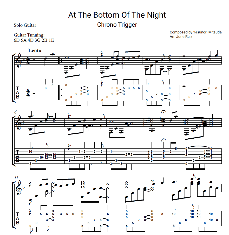 Chrono Trigger At The Bottom Of The Night Guitar Tab Video Game Guitar Tabs Chrono Trigger At The Bottom Of The Night Guitar Tab