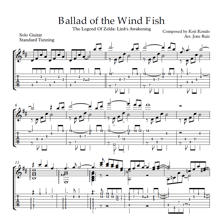 The Legend of Zelda – Ballad of the Wind Fish Guitar Tab