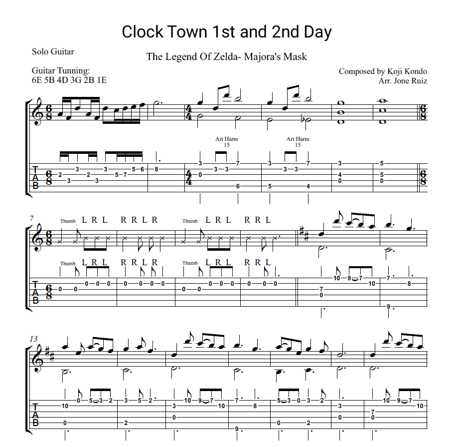 Zelda Clock Town 1st and 2nd Day Guitar Tab Video Game Guitar Tabs Zelda Clock Town 1st and 2nd Day Guitar Tab