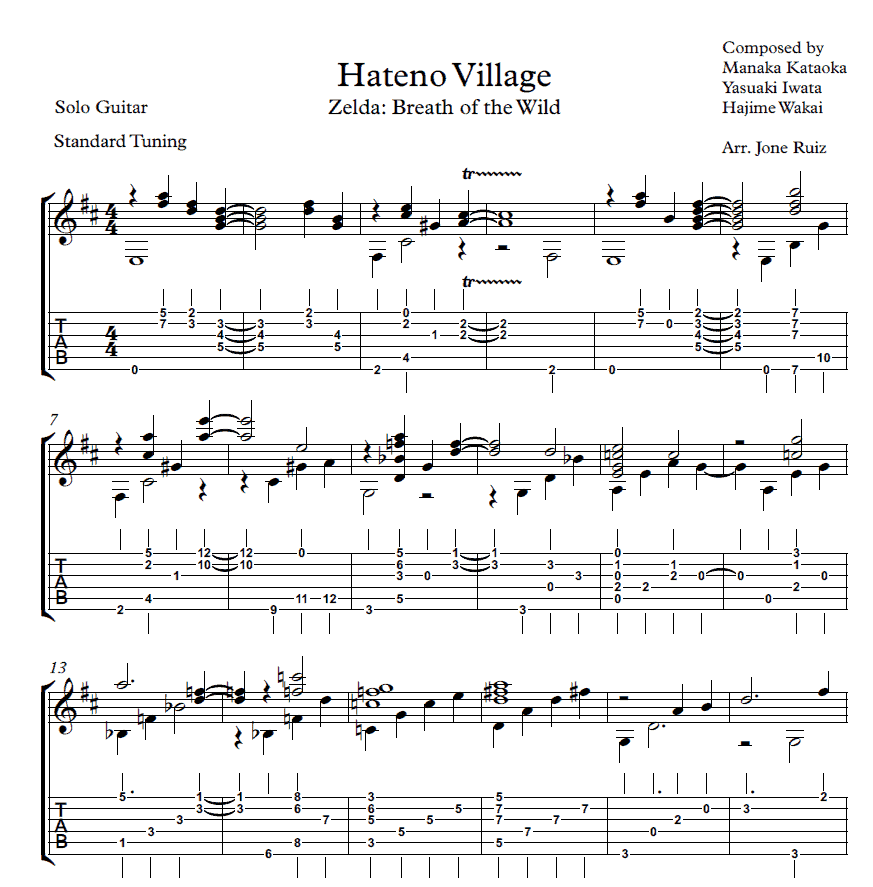 Zelda Hateno Village Guitar Tab Video Game Guitar Tabs Zelda Hateno Village Guitar Tab