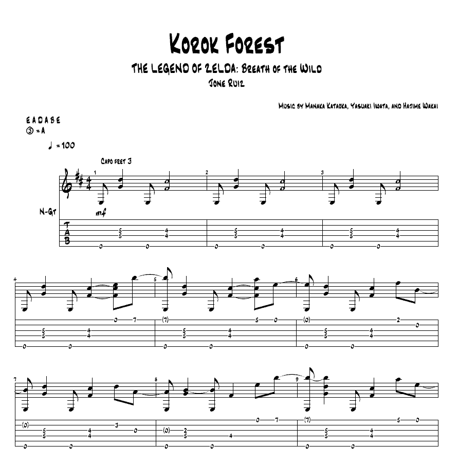 Zelda Korok Forest Guitar Tab Video Game Guitar Tabs Zelda Korok Forest Guitar Tab