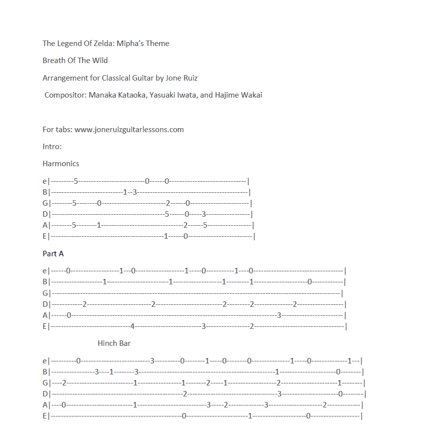 Game Tabs Mipha Theme Guitar Tab from The Legend of Zelda Video Game Guitar Tabs Game Tabs Mipha Theme Guitar Tab from The Legend of Zelda