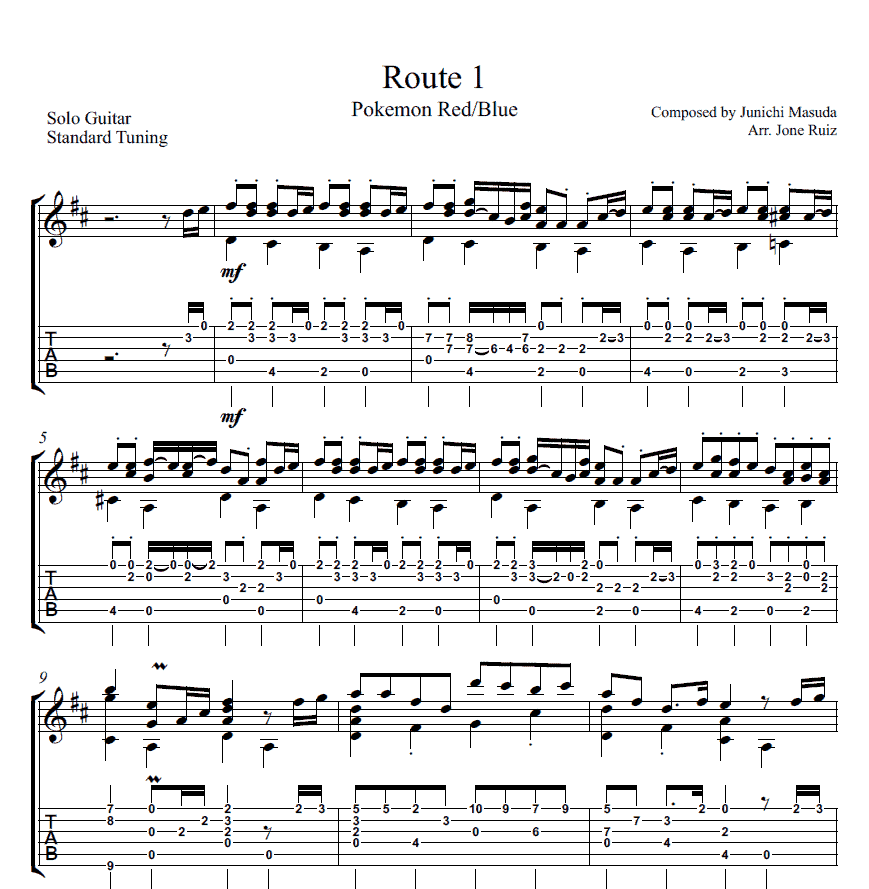 Pokémon Route 1 Guitar Tab Video Game Guitar Tabs Pokémon Route 1 Guitar Tab