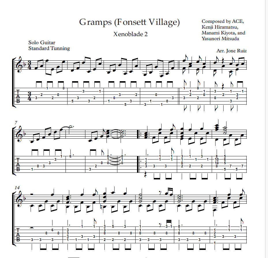 Xenoblade 2 Gramps Fonsett Village Guitar Tab Video Game Guitar Tabs Xenoblade 2 Gramps Fonsett Village Guitar Tab