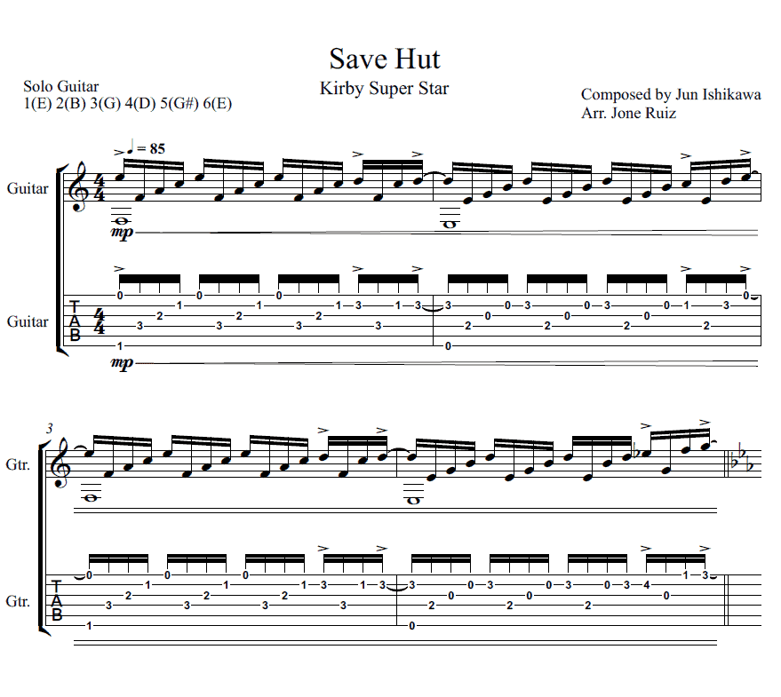 Kirby Super Star Save Hut Guitar Tab Video Game Guitar Tabs Kirby Super Star Save Hut Guitar Tab