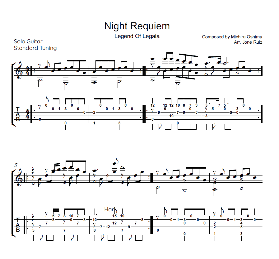 Legend Of Legaia Night Requiem Guitar Tab Video Game Guitar Tabs Legend Of Legaia Night Requiem Guitar Tab