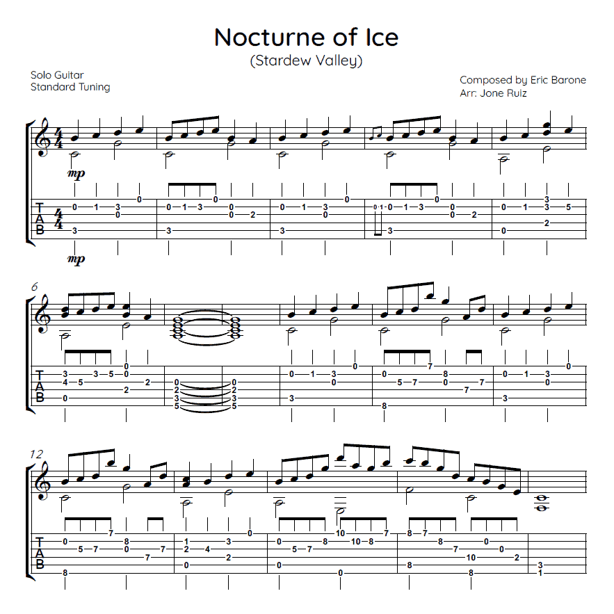 Stardew Valley - Nocturne of Ice Guitar Tab