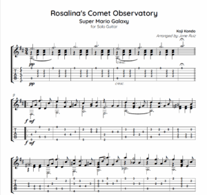 Super Mario Galaxy Rosalinas Comet Observatory Guitar Tab for Classical Guitar